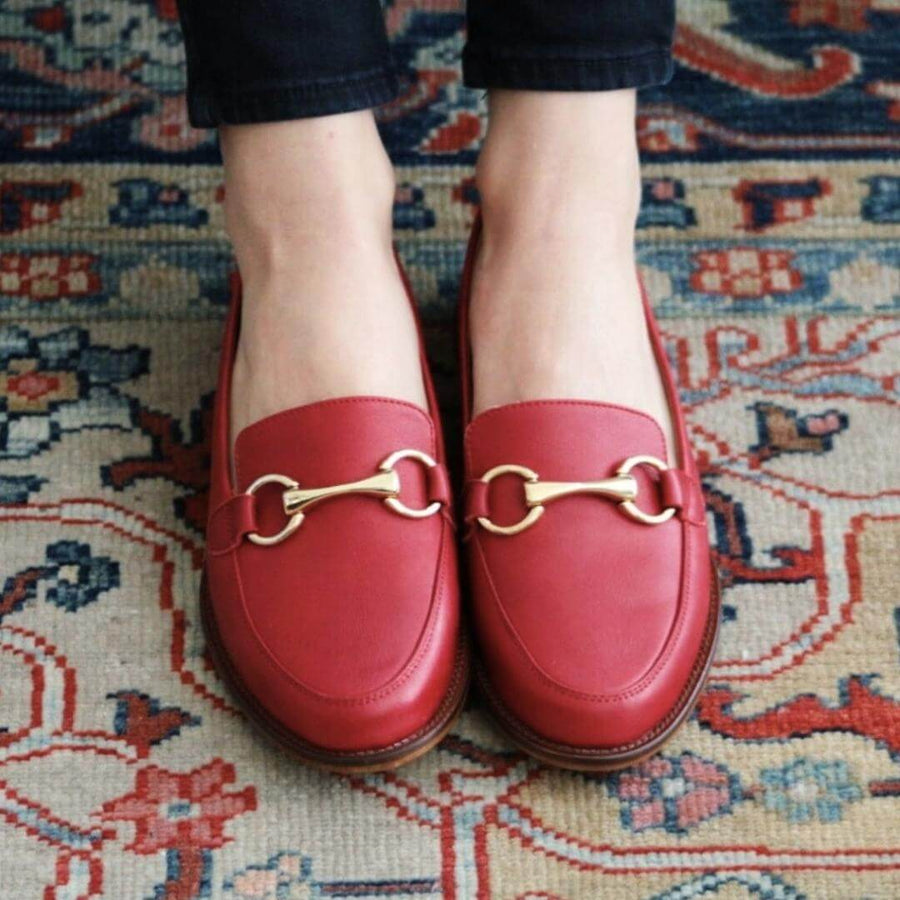 JUDY - Rojo Regina Romero Zapato Mocasin de Piso Para Dama en Piel