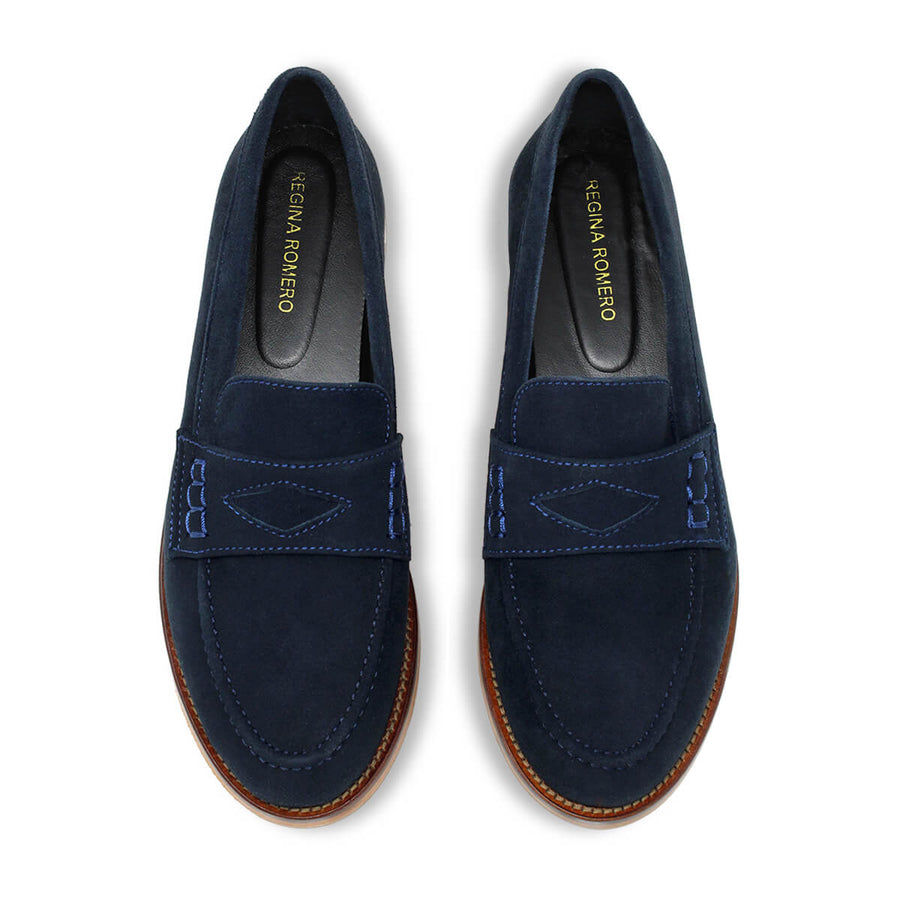 PENNY - Ante Azul Regina Romero Zapato Mocasin de Piso Para Dama en Piel