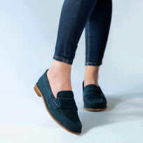PENNY - Ante Azul Regina Romero Zapato Mocasin de Piso Para Dama en Piel