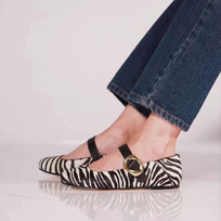 LOLA - Negro Print Regina Romero Zapato Flat Balerina de Piso Para Dama en Piel