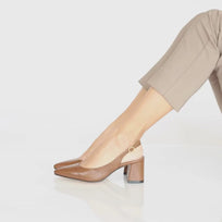 TANIA 50 - Nuez Regina Romero Zapato Zapatilla Tacon Bajo Para Dama en Piel