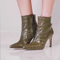 TIZIANA 85 - Khaki Regina Romero Zapato Bota Botin Tacon Alto Para Dama en Piel