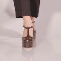 VIVIANA 95 - Charol Cafe Regina Romero Zapato Plataforma Tacon Alto Para Dama en Piel