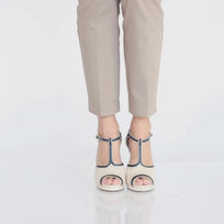BRONTE 105 - Beige y Marino Regina Romero Zapato Zapatilla Tacon Alto Para Dama en Piel