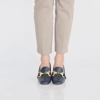 GRETA 40 - Azul Marino Regina Romero Zapato Zapatilla Tacon Bajo Para Dama en Piel