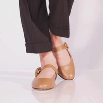LOLA - Mocha Regina Romero Zapato Flat Balerina de Piso Para Dama en Piel