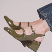 ALESSIA 50 - Charol Verde Regina Romero Zapato Zapatilla Tacon Bajo Para Dama en Piel