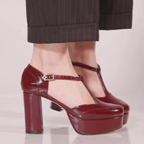 VIVIANA 95 - Charol Vino Regina Romero Zapato Plataforma Tacon Alto Para Dama en Piel