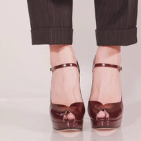 SAVINA 120 - Charol Burgundy Regina Romero Zapato Plataforma Tacon Alto Para Dama en Piel