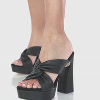 THALIA 125 - Black Regina Romero High Heel Platform Sandal Shoe for Women in Leather