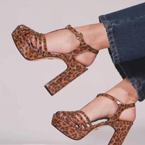HELENA 120 - Miel Print Regina Romero Zapato Sandalia Plataforma Tacon Alto Para Dama en Piel