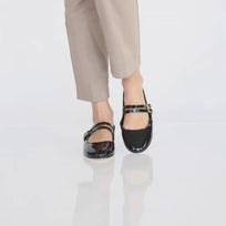 VIOLET - Black Patent Leather Regina Romero Flat Ballerina Shoe for Women in Leather
