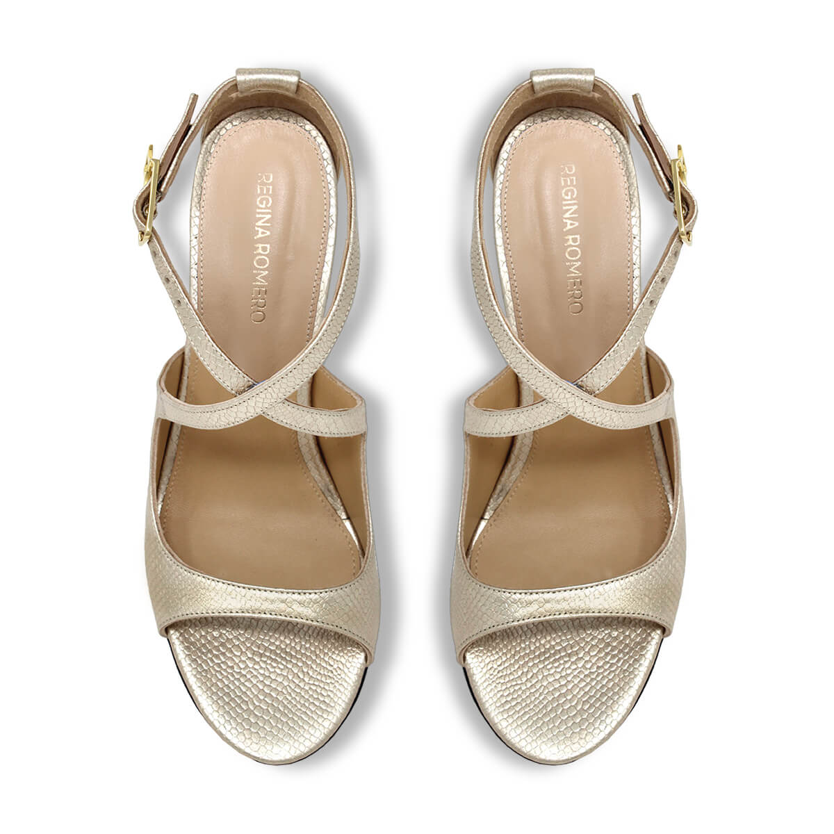 ADELA 85 - Champagne Regina Romero Zapato Sandalia Zapatilla Tacon Alto Para Dama en Piel