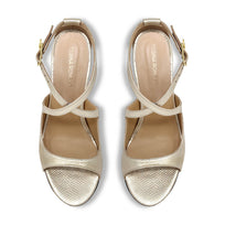 ADELA 85 - Champagne Regina Romero Zapato Sandalia Zapatilla Tacon Alto Para Dama en Piel