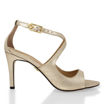 ADELA 85 - Champagne Regina Romero Zapato Sandalia Zapatilla Tacon Alto Para Dama en Piel