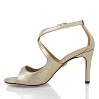 ADELA 85 - Champagne Regina Romero Zapato Sandalia Zapatilla Tacon Alto Para Dama en Piel