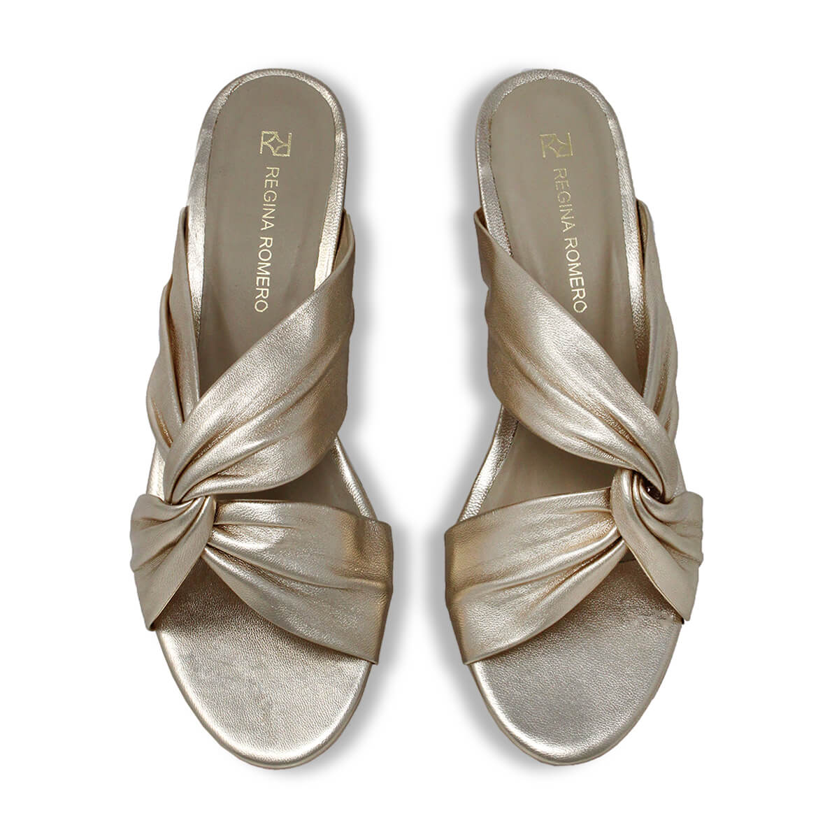 LINDA 55 - Champagne Regina Romero Zapato Sandalia Zapatilla Tacon Bajo Para Dama en Piel