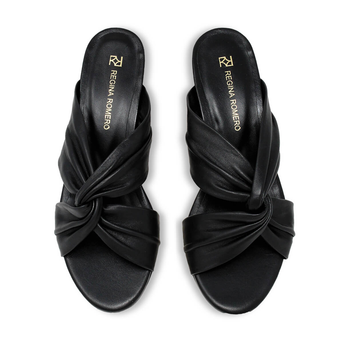 LINDA 55 - Negro Regina Romero Zapato Sandalia Zapatilla Tacon Bajo Para Dama en Piel