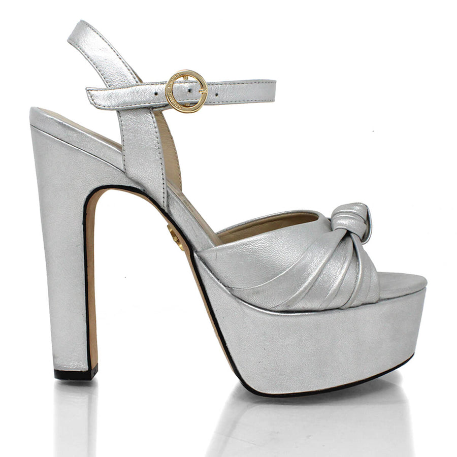 ALEXA 135 - Plata Regina Romero Zapato Sandalia Plataforma Tacon Alto Para Dama en Piel