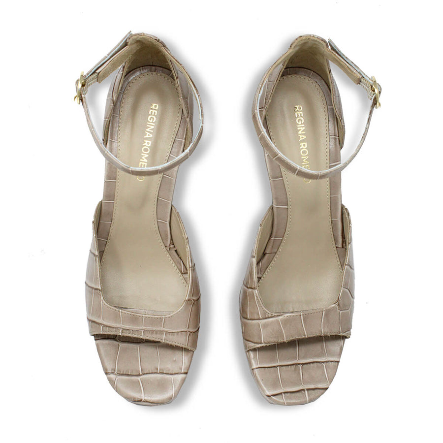 BONNIE 95 - Beige Regina Romero Zapato Sandalia Plataforma Tacon Alto Para Dama en Piel