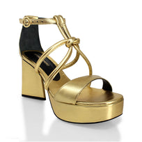 CALIPSO 95 - Oro Regina Romero Zapato Sandalia Plataforma Tacon Alto Para Dama en Piel