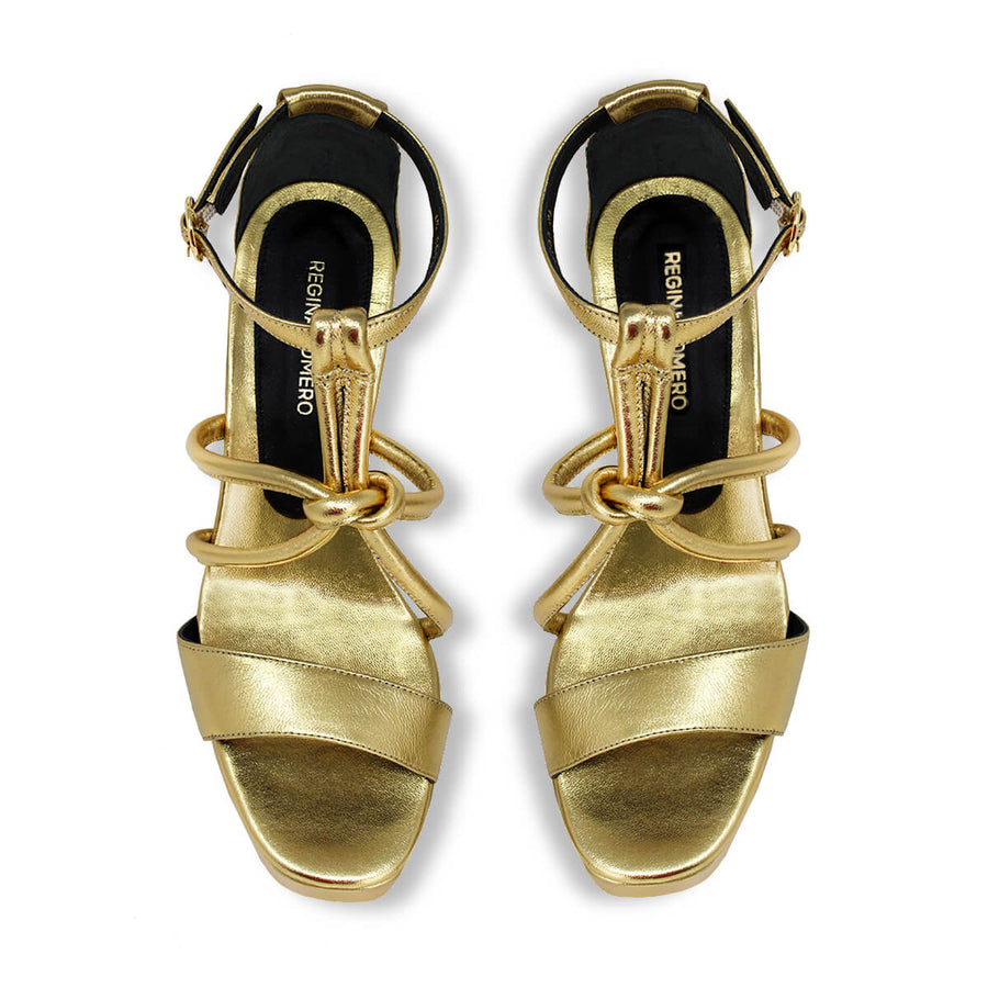 CALIPSO 95 - Oro Regina Romero Zapato Sandalia Plataforma Tacon Alto Para Dama en Piel