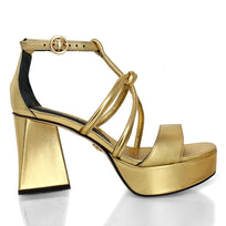 CALIPSO 95 - Oro Regina Romero Zapato Sandalia Plataforma Tacon Alto Para Dama en Piel
