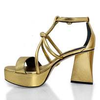 CALIPSO 95 - Oro Regina Romero Zapato Sandalia Plataforma Tacon Alto Para Dama en Piel