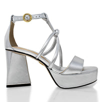 CALIPSO 95 - Plata Regina Romero Zapato Sandalia Plataforma Tacon Alto Para Dama en Piel