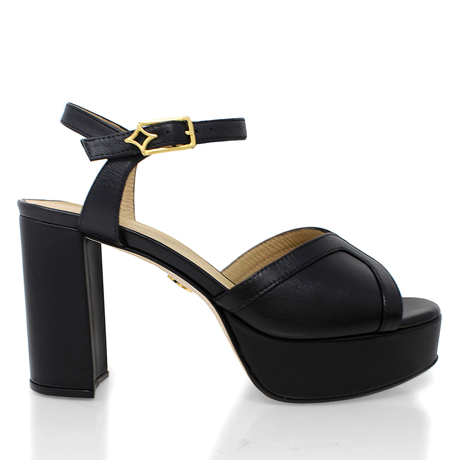 ELARA 95 - Negro Regina Romero Zapato Zapatilla Tacon Alto Para Dama en Piel