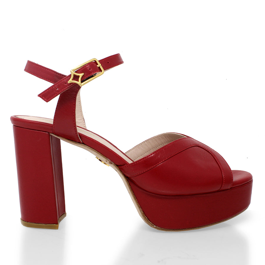 ELARA 95 - Rojo Regina Romero Zapato Zapatilla Tacon Alto Para Dama en Piel