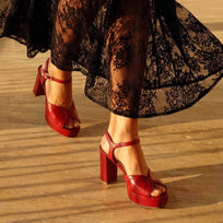 ELARA 95 - Rojo Regina Romero Zapato Zapatilla Tacon Alto Para Dama en Piel