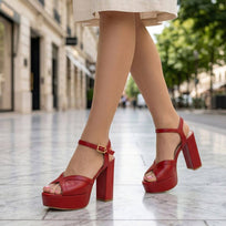 ELARA 95 - Rojo Regina Romero Zapato Zapatilla Tacon Alto Para Dama en Piel