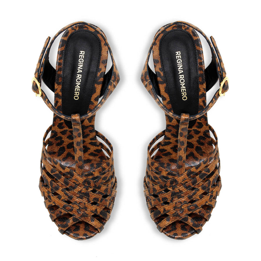 HELENA 120 - Miel Print Regina Romero Zapato Sandalia Plataforma Tacon Alto Para Dama en Piel