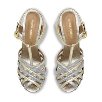 HELENA 120 - Oro Claro Regina Romero Zapato Sandalia Plataforma Tacon Alto Para Dama en Piel
