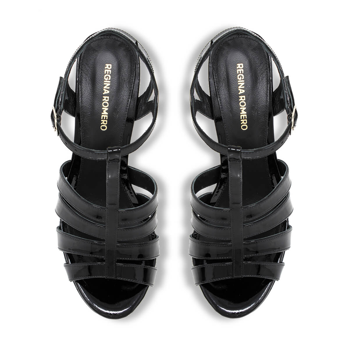 ROMI 135 - Black Patent Leather Regina Romero High Heel Platform Sandal Shoe for Women in Leather