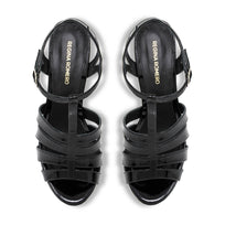 ROMI 135 - Black Patent Leather Regina Romero High Heel Platform Sandal Shoe for Women in Leather