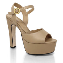SABRINA 135 - Beige Regina Romero High Heel Platform Sandal Shoe for Women in Leather