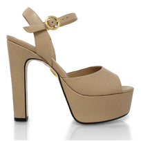 SABRINA 135 - Beige Regina Romero High Heel Platform Sandal Shoe for Women in Leather