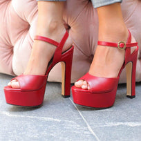 SABRINA 135 - Rojo Regina Romero Zapato Sandalia Plataforma Tacon Alto Para Dama en Piel