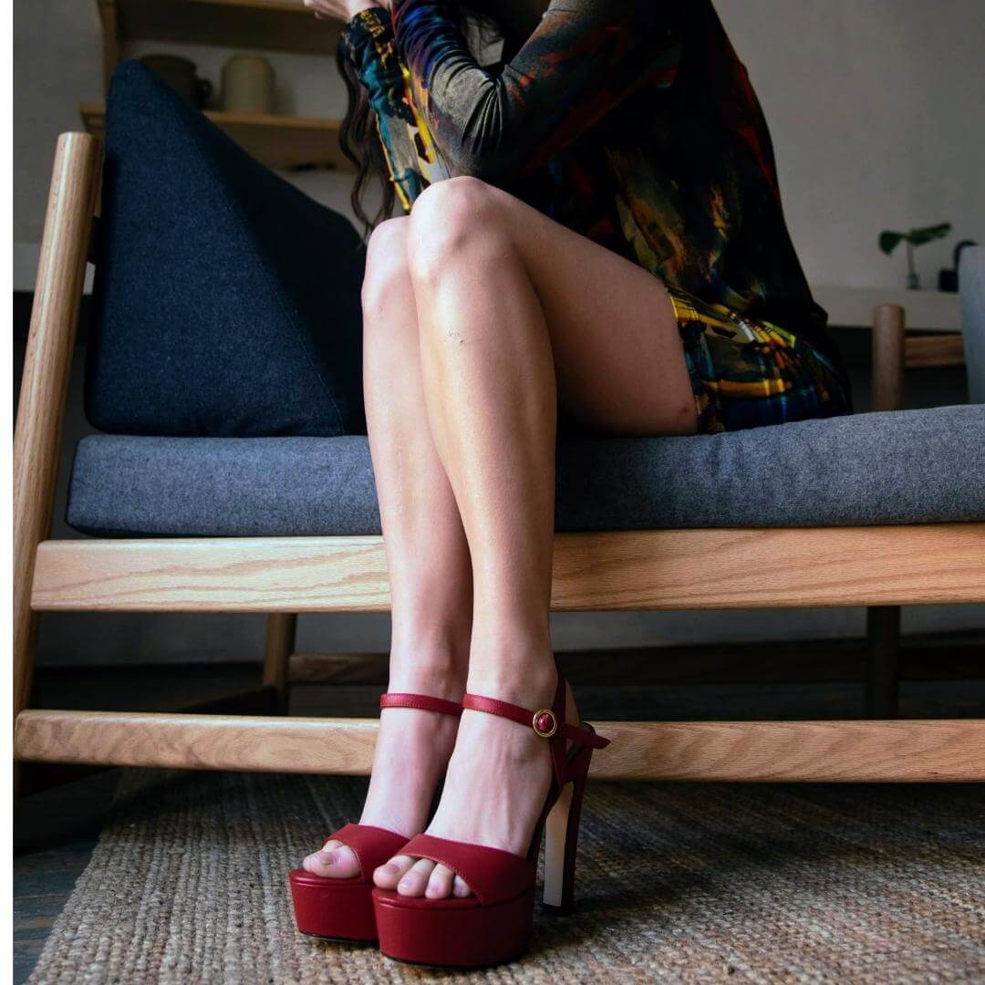 SABRINA 135 - Rojo Regina Romero Zapato Sandalia Plataforma Tacon Alto Para Dama en Piel
