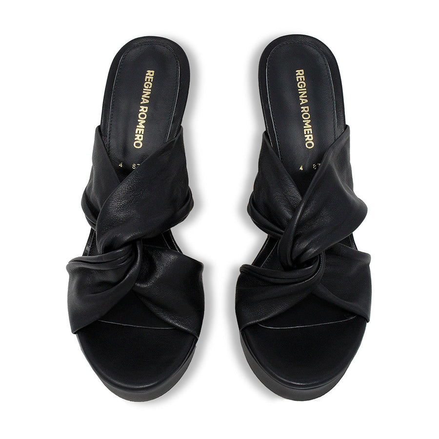 THALIA 125 - Black Regina Romero High Heel Platform Sandal Shoe for Women in Leather