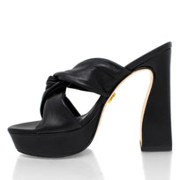THALIA 125 - Black Regina Romero High Heel Platform Sandal Shoe for Women in Leather