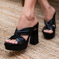 THALIA 125 - Black Regina Romero High Heel Platform Sandal Shoe for Women in Leather