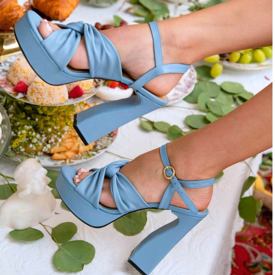 THALIA CON PULSERA 125 - Azul Cielo Regina Romero Zapato Sandalia Plataforma Tacon Alto Para Dama en Piel