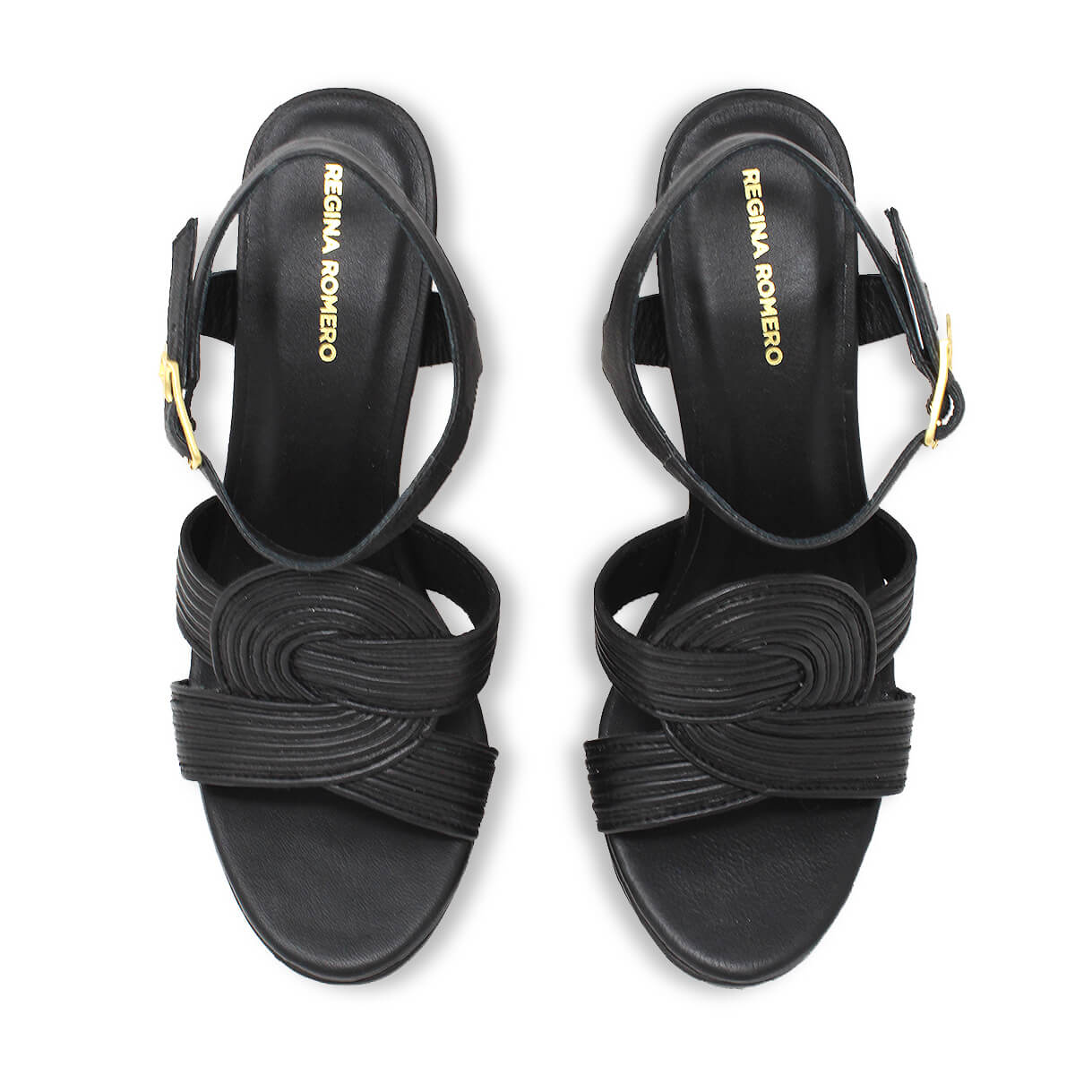 Sandalias Zenya 135 Regina Romero en piel color negro, tacon muy alto