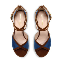 Sandalias de plataforma BELLAGIO 125 Regina Romero en piel color marino y tan, tacón muy alto