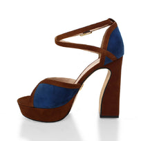 Sandalias de plataforma BELLAGIO 125 Regina Romero en piel color marino y tan, tacón muy alto