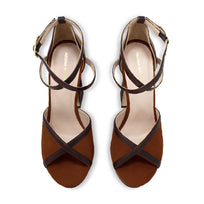 Sandalias de plataforma BELLAGIO 125 Regina Romero en piel color tan y cafe, tacón muy alto