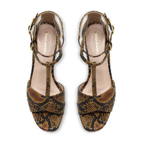 Sandalias de plataforma JANE 95 Regina Romero en piel color miel print, tacón alto